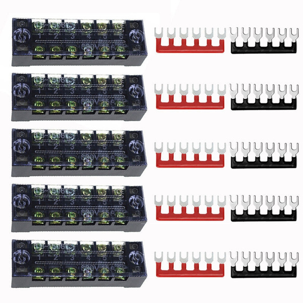 5x Dual Row 6 Position Screw Terminal Block+10x Terminal Barrier Strips ...