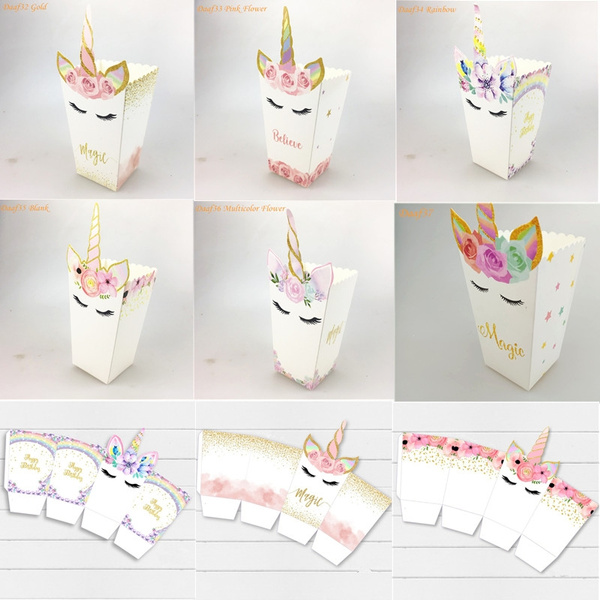 12PCS Unicorn Popcorn Candy Boxes Paper Bag Home Birthday Party Supplies DIY
