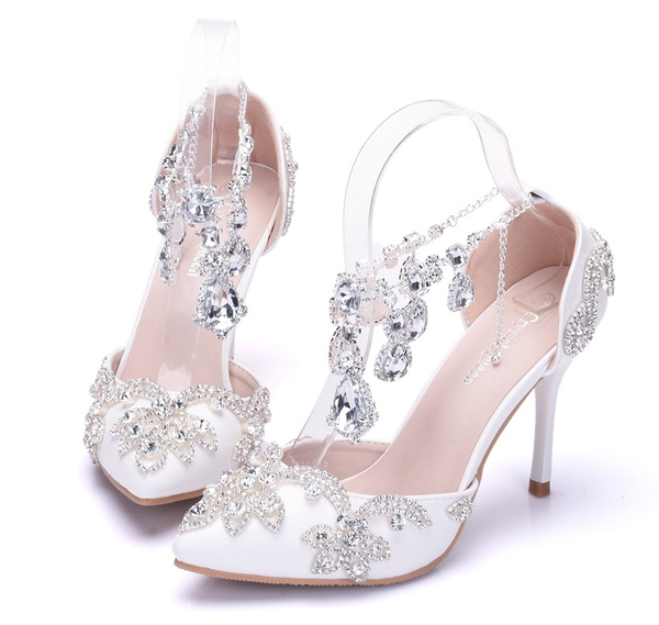 white high heels with diamonds