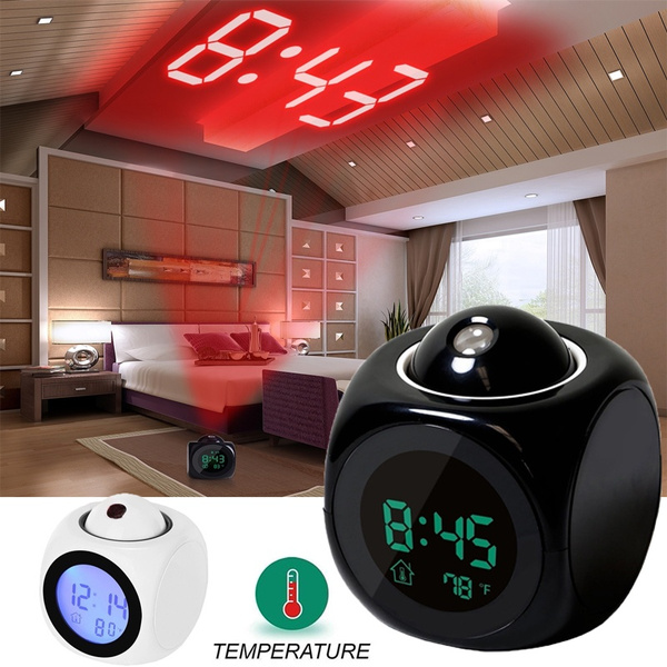 Raad Puur Steken Digital Projection Alarm Clock Voice Alarm Clock LCD Screen Alarm Clock  With Electronic Thermometer Time Wall Ceiling Projection for Indoor Bedroom  | Wish
