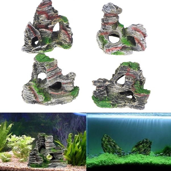 Mountain View Rockery Aquarium Rock Cave Tree Bridge Fish Tank Ornament Decor