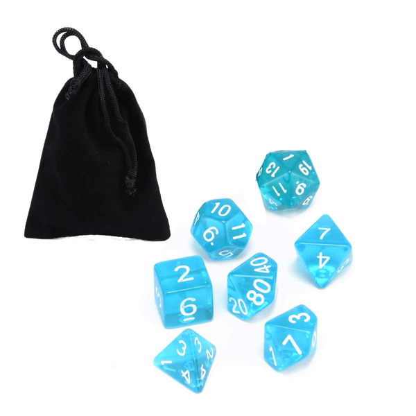 7Pcs of Set Green Translucent Polyhedral Clear Dices Set RPG DND With Dice Bag 