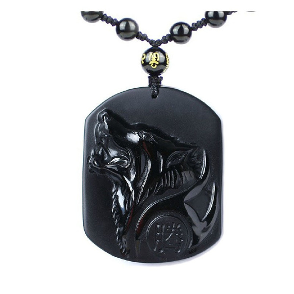 Black Obsidian Carving Wolf Head 