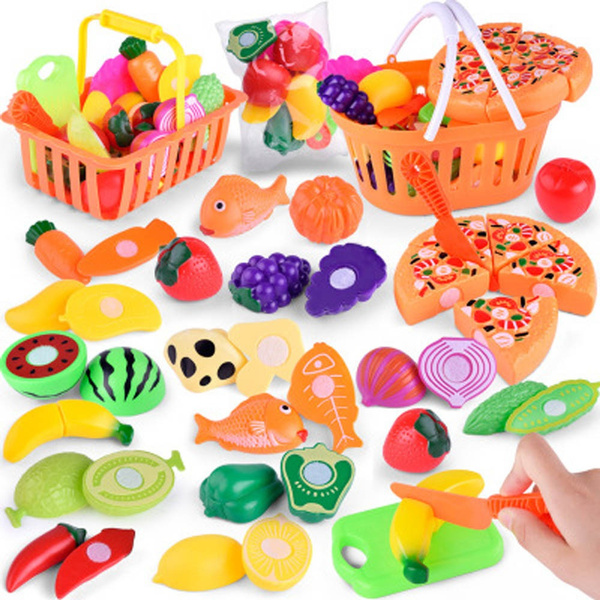 Kids Pretend Role Play Kitchen Fruit Vegetable Food Toy Cutting Set Gift