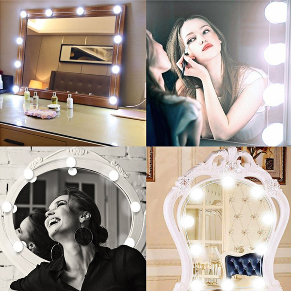 10 LED White Dimmable Vanity Mirror Lights Kit Bulbs For Makeup Hollywood Mirror Wish
