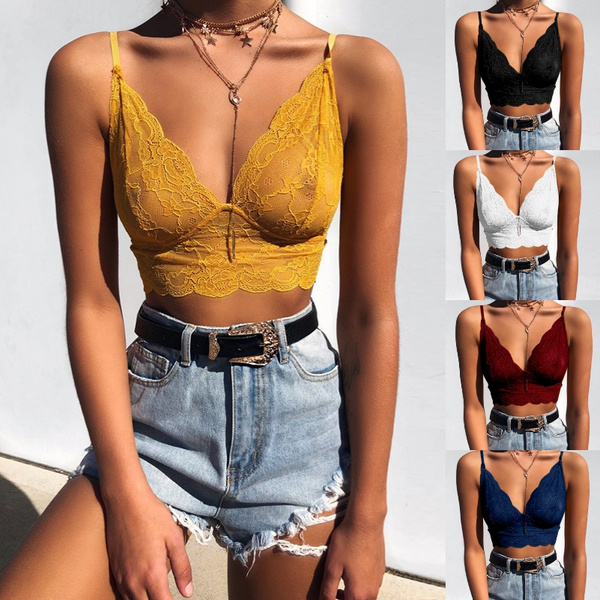 Women's Fashion Solid Color Summer Tank Top Plus Size See Through Crop Top