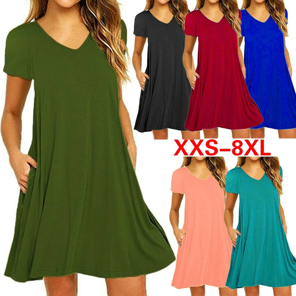 Plus Size Fashion Women's Summer Casual Short Sleeve Solid Color Beach ...