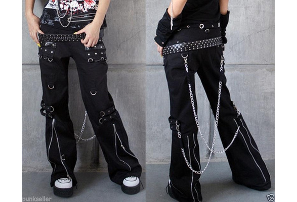 Men Punk Harem Pants Hip Hop Casual Rave Gothic Visual Rock Chain Trousers New 