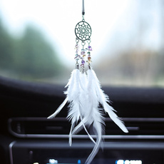  White Vintage Gravel Feather Dreamcatcher Sweater Necklace Women's Bag Pendant Car Decor Wind Chimes Home Wall Hanging Decoration Gifts