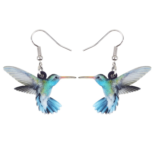 USA Stock Acrylic Flying Violet Sabrewing Hummingbird Bird Earrings Big Long Dangle Drop Fashion Animal Jewelry for Women Girls Kid Nada