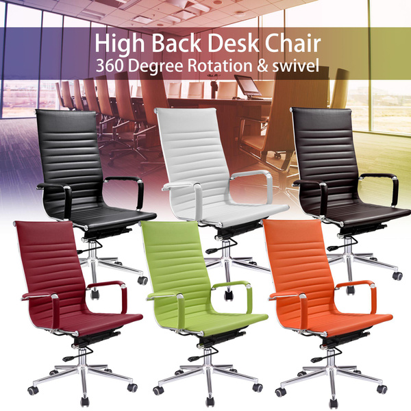 Executive High Back Ribbed PU Leather Swivel Office Computer Desk Chair XL Color Optional