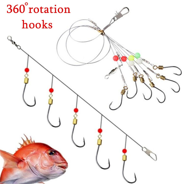 Fishing Hooks/Fishing 1 Pair of 5 Hooks Wire String Hook Fishing Group Sea  Fishing Pill World Swivel Anti-Winding Sea Rod Explosion Hook Carp and