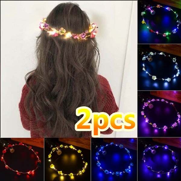 2pcs Glowing LED Light Wreath Headwear Tourist Attraction Hair Light Hair  Band Ornaments for Kids Women Wedding Party Christmas Festival Accessories  | Wish