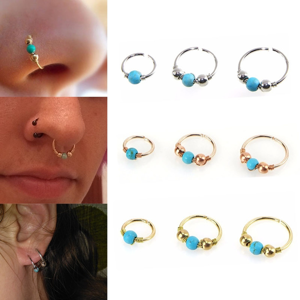 Nosepin With Shiny Stone | Tria Stone Nose Ring - Nose Pin & Clip - FOLKWAYS