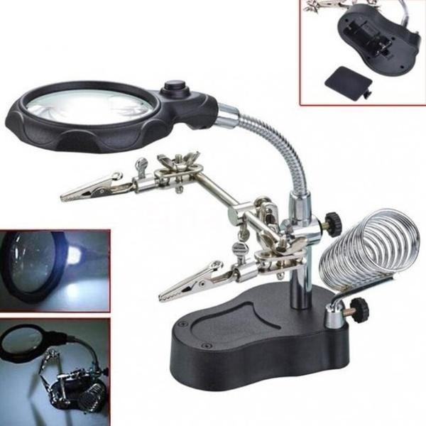 LED Magnifying Magnifier Glass with Light on Stand Clamp Arm Hands Free  with Black Stand