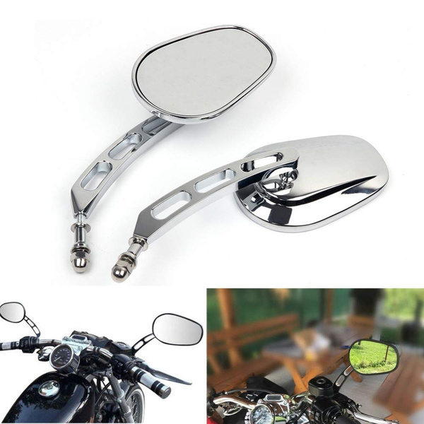1Pair Chrome Mini Oval Mirror for Harley Sportster Softail FL Touring Road KIng 