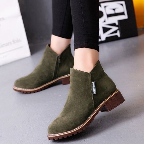 Women Boots Flat Ankle Boots 2018 Autumn Winter Square Heel Ladies