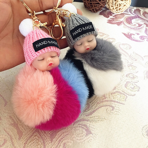Cute baby doll cartoon jewelry three color hair ball sleeping cute doll key  ring pendant diy bag popular hanging ornaments | Wish