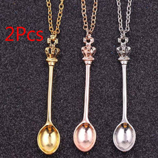 2Pcs\\/Lot King Queen Crown Inspired Mini Tea Spoon Snuff Necklace Jewelry Gift
