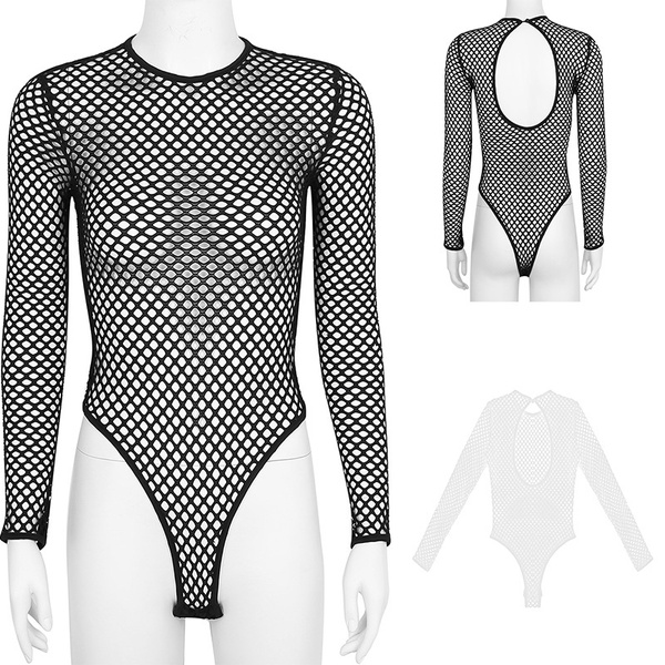 long sleeve fishnet bodysuit