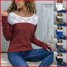 Plus Size, Lace, Long Sleeve, summer t-shirts