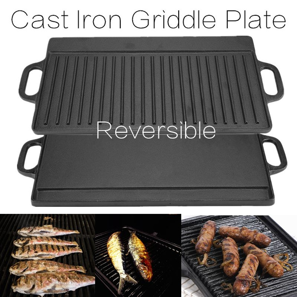 Cast Iron Reversible Grill Griddle Pan Hamburger Steak Stove Top