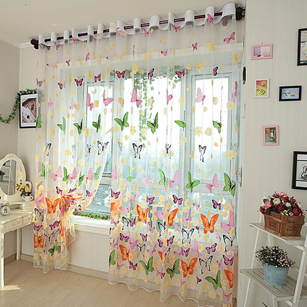 Sheer Window Panel Tulle Curtains Room Divider Curtain Bedroom Living Room Decor 