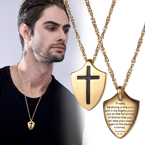 Men's Stainless Steel Armor Of God Chain Cross Necklace