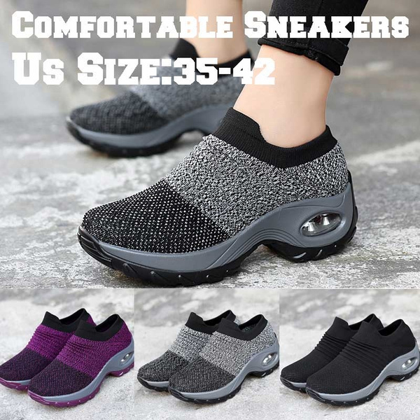 Womens Ladies Slip On Casual Walking Sports Trainers Comfort Woven Shoes Size 