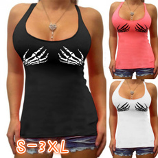 Summer Women Fashion Sleeveless Tops Casual Style Skull Hand Crop Tops Punk Style Women Cotton Blouse Tops Tee Plus Size