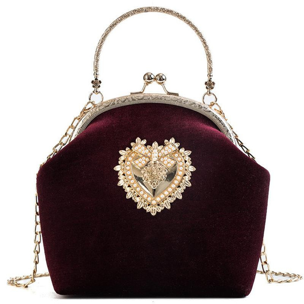 Female Velvet Diamond Pearl Purse Vintage Crystal Velvet Evening