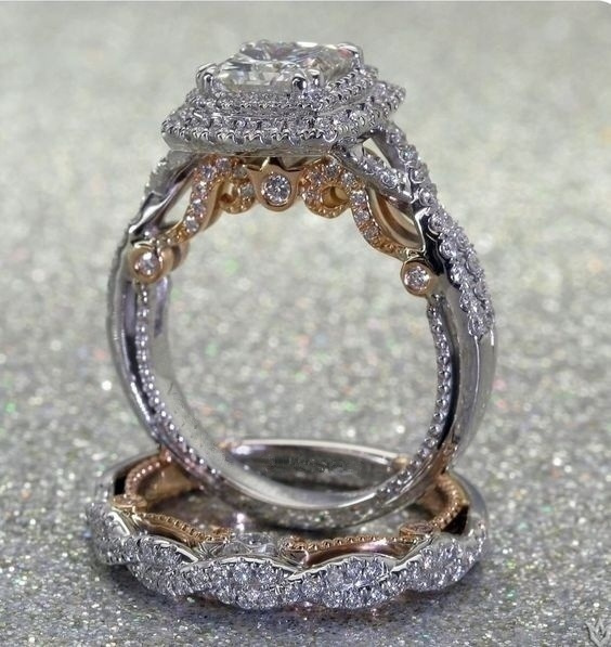 18K Gold over 925 Silver Square CZ Bridal Engagement Ring & Wedding Band Set 