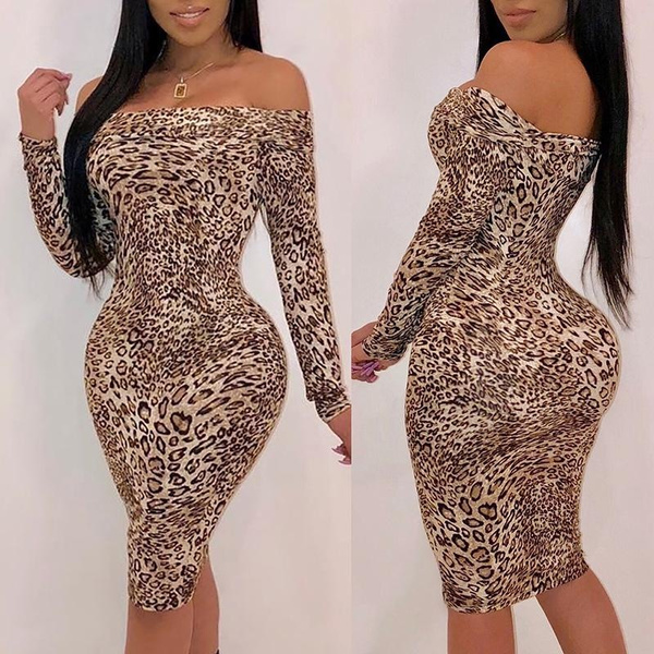 long sleeve leopard print bodycon dress