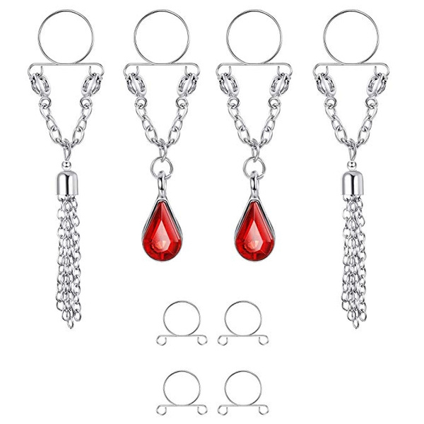 2 Pairs Non-Piercing Nipplerings for Women Fake Nipplerings Piercings Clip  On Nipple Rings 316L Stainless Steel Faux Dangle Nipple Jewelry