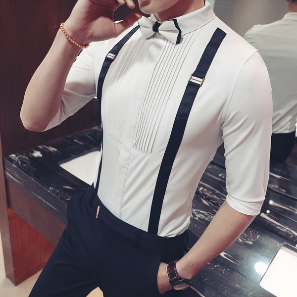 Men Pleat shirt with bowtie men tuxedo 