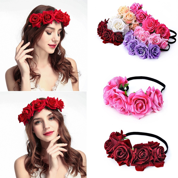 Headdress Wedding Headwear Rose Flower Headbands Hair Garland Floral Crown 