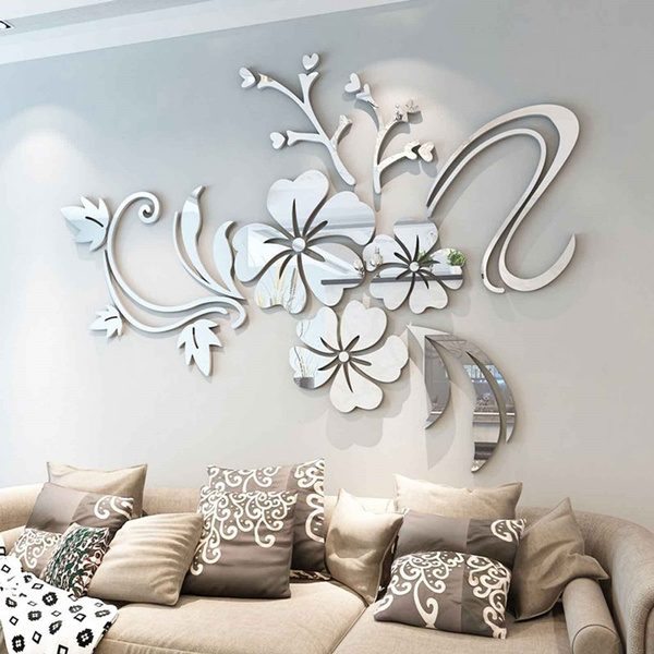 3D Mirror Love Flower Art Acrylic Mural Decal Wall Sticker Living Room Decor