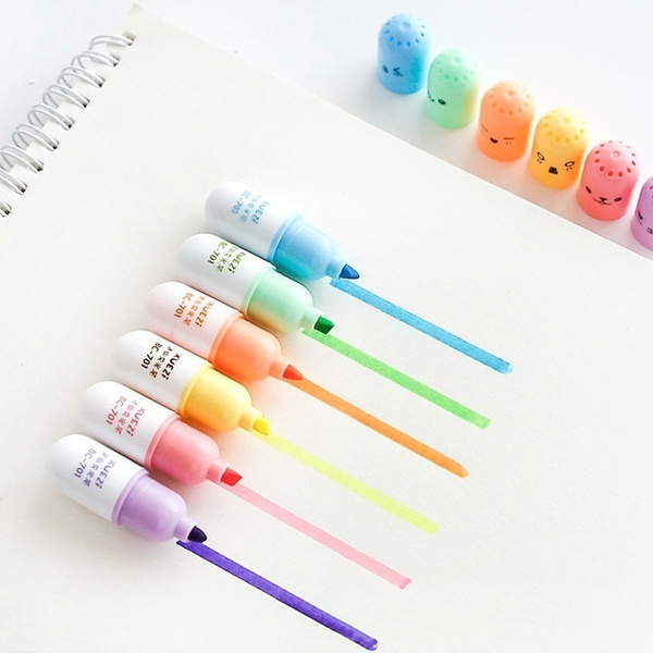 6pcs /Set Cute Pill Mini Highlighter Marker Drawing Pen School