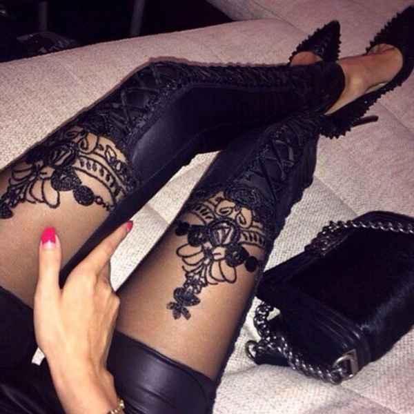 Sexy Women s Leather Lace Leggings Ladies Faux Leather Gothic Punk