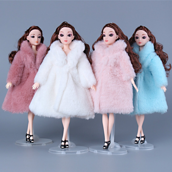 Pink Winter Wear Warm Fur Coat For Barbie Dolls Fur Doll Clothing Dress Clothes