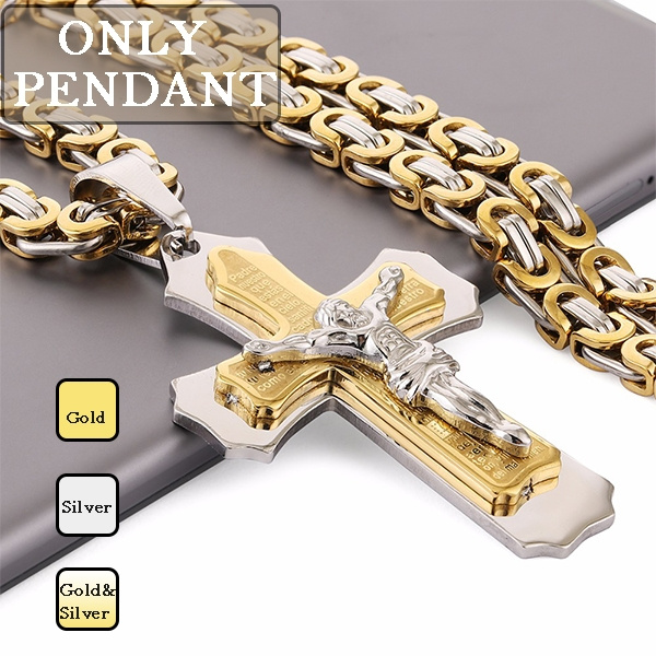 New European and American Fashion Men's Gold Cross Necklace Pendant Men
