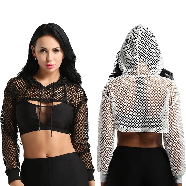 Fishnet crop top on sale hoodie