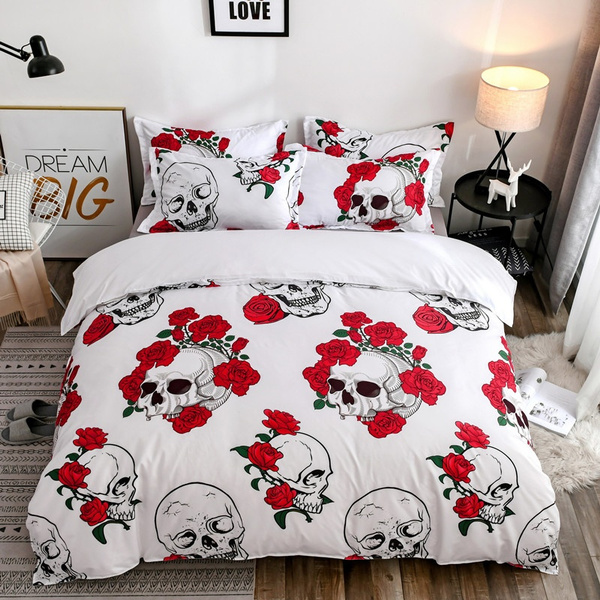 Jalikates 3d Red Rose Skull Bedding Set For King Size Bed 3d Sugar Skull Wedding Anniversary Duvet Cover With Pillowcase Twin Double Full Queen King Bed Bedline 3pcs Wish