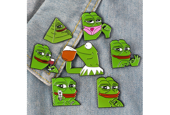 カエルのペペミームエナメルピンコレクションピン悲しい思考ドリンクおかしい動物バッジジュエリーギフト Wish