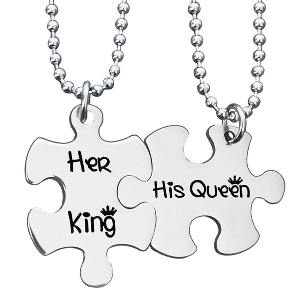 king and queen puzzle piece necklace