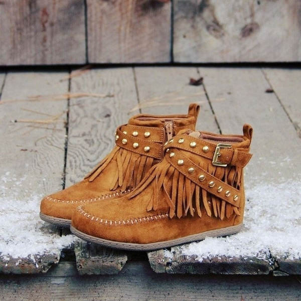 lace up fringe moccasin boots