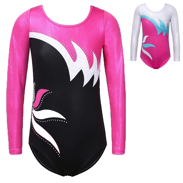 Hot Pink Long Sleeve Battle Leotards Tutu Dress Jumpsuit Gymnastics ...