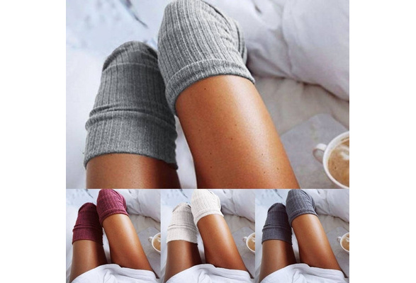 Women Knit Long Pile Boots Socks Over Knee Thigh High School Girl Stocking