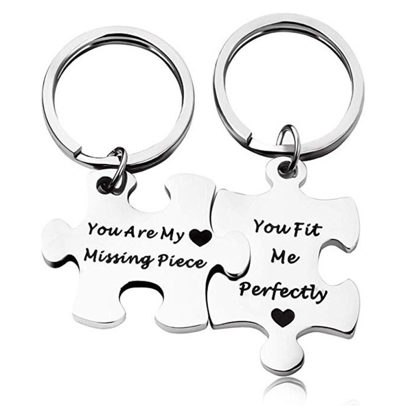 My Missing Piece 11 year anniversary wedding anniversary gift steel Puzzle keychain, personalised Wedding gift Couples keyring