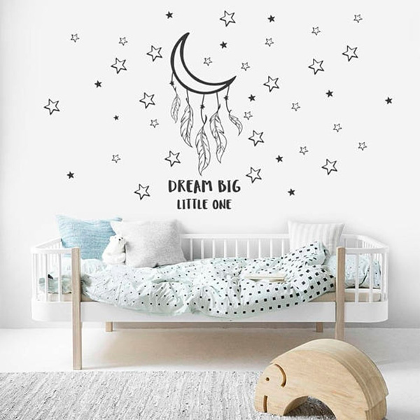 Dream Big Little One Wall Decals Good Night Stickers For Nursery Moon With Stars Dec Baby Kids Bedroom Wish - Big Number Wall Decals